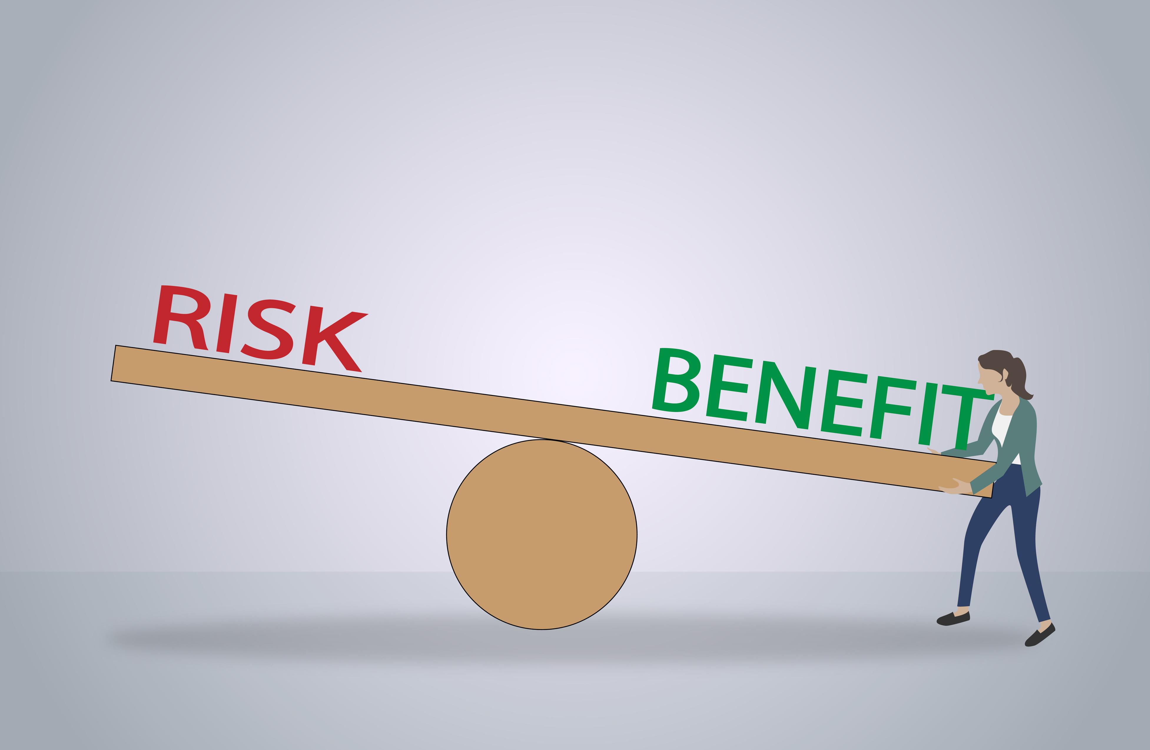  showing a see saw with risk on one side and benefits on the other